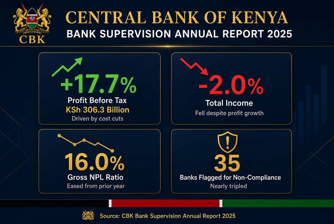 Kenyan Banks' Profit Rises 17.7% to Ksh 306.3 Billion in 2025 as Bad Loans Persist, CBK Reports